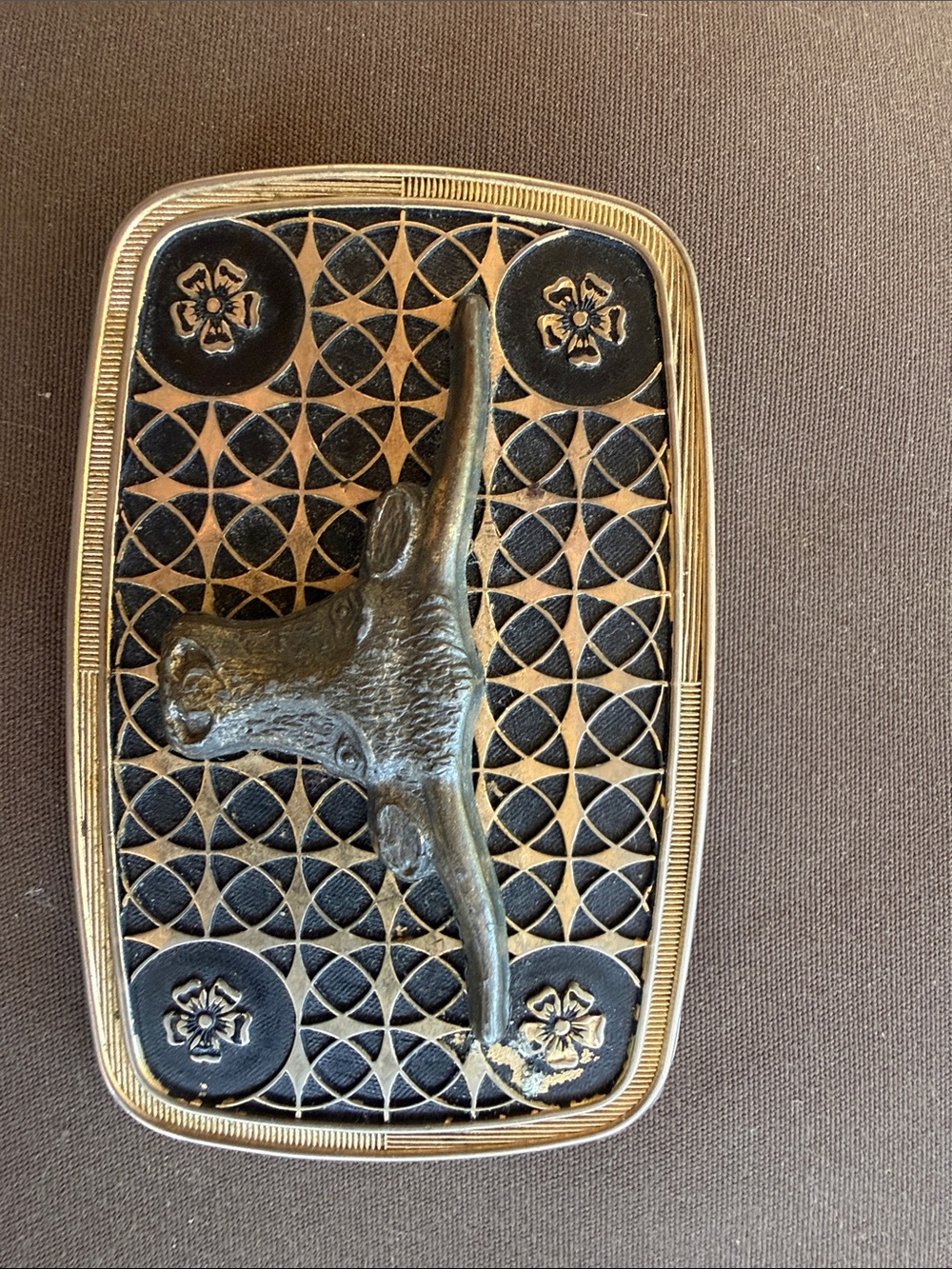 Vintage Western Longhorn Belt Buckle in Black and Gold